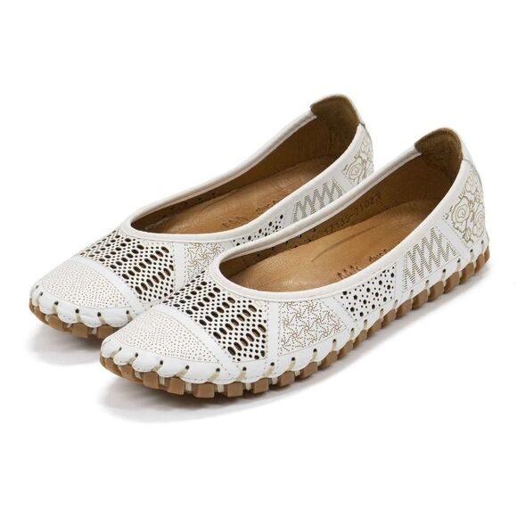 Spring Step Kenyetta White Leather Cutout Ballet Flats 38/8 B22B - Picture 1 of 12